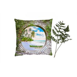 Sierkussens - Kussentjes Woonkamer - 50x50 cm - Strand - Palmboom - Doorkijk - Kano