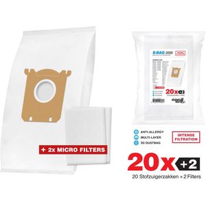 20x Philips, AEG, Electrolux Microvezel S-Bag 3D Stofzuigerzakken - 20 stofzakken + 2 Filters A-Kwaliteit Alternatief