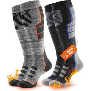 Thermo Skisokken voor Dames en Heren - 2 Paar Badstof, Warme en Vochtregulerende Sokken voor Skiën, Snowboarden en Wandelen