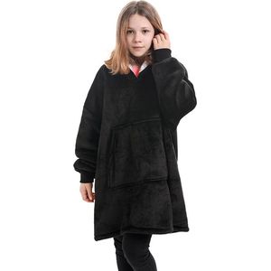 Noony Zwarte Hoodie Deken voor Kinderen - Kids - Fleece Deken met Mouwen - Hoodie Blanket - Jongens en Meisjes - Hoodie Deken met Capuchon - Huggle Hoodie - Snuggie Hoodie - Ultra Zachte Fleece - Sinterklaas en Kerst Cadeau