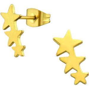 Aramat jewels - Oorbellen-Oorstekers 3 sterren staal goudkleurig 13mm x 6mm dames- Goudkleurige sterren Oorstekers - 13x6mm - Hygiënisch Verzegeld - RVS-oorbellen man - oorbellen vrouw - oorstuds - oorstekers-cadeau