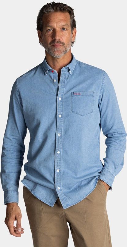 NZA - Blauw katoen stretch overhemd