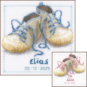 Vervaco - Telpakket kit Schoentjes met roze/blauwe veters - PN-0143736