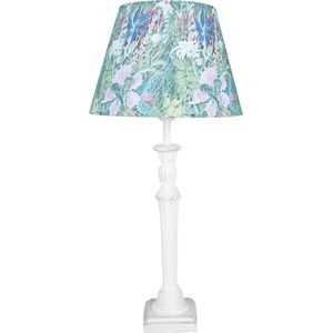 Clayre & Eef Tafellamp Ø 24x52 cm Wit Groen Kunststof Rond Bloemen Bureaulamp