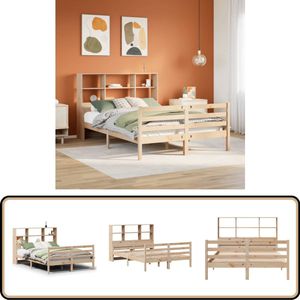 vidaXL Bed met boekenkast zonder matras massief grenenhout 140x200 cm