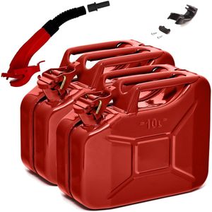 BW® Fuel Canister Metalen Benzineblik - Jerrycan 2x 10 Liter met Schenktuit - Rood - TÜV-getest en UN-goedgekeurd - Gemaakt in Europa