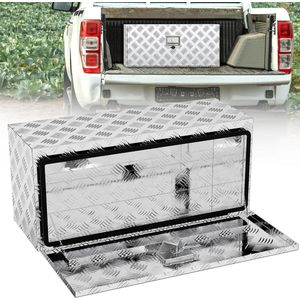 Aufun aluminium transportkist, gereedschapskist, onderbouwkist, gereedschapskist, opbergkist met slot, waterdichte metalen kist voor vrachtwagens, bestelwagens, aanhangers, 910 x 360 x 405 mm