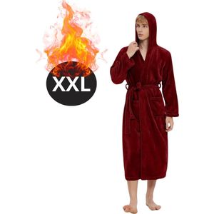 Livano Badjas Heren - Fleece - Katoen - Badstof - Sauna - Hamam - Wafel - Bathrobe - Duster - Ochtendjas - Spa - Kimono - Rood XXL