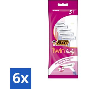 6 x Bic - Twin Lady - Scheermesjes - Dubbel Mesje - Wegwerpmesjes - 5 Scheermesjes - Scheermesjes - Wegwerpscheermesjes - Scheermesjes Dames - Gladde Huid - Scheermesjes Bic