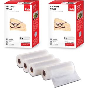 Solis Vacuumrollen - 20 x 600 cm - Geschikt voor Diepvries, Magnetron en Sous Vide Koken - BPA-Vrij - Drielaags Vacuum Rollen - Vacuumfolie Rollen - 4 Stuks