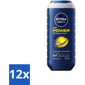 Nivea - Men - Douchegel - Power Refresh - 250 ml - Voordeelverpakking - 12 stuks