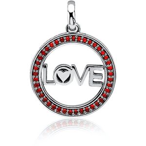 ZINZI zilveren hanger met LOVE in rand 25mm rood LOVEH08R