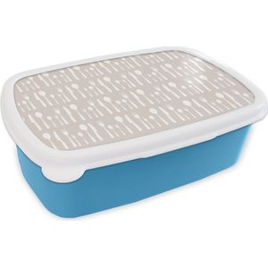 Broodtrommel Blauw - Lunchbox - Brooddoos - Bestek - Patroon - Keuken - 18x12x6 cm - Kinderen - Jongen