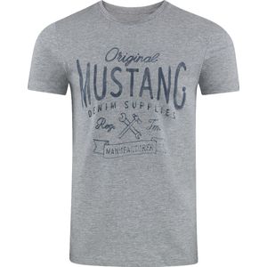 Mustang Heren T-Shirt Basic Print Tee regular fit Grijs S Ronde Hals Volwassenen Opdruk Print Shirts