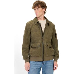 camel active Leren blouson Met overhemdkraag - Maat menswear-52 - Donker Groen