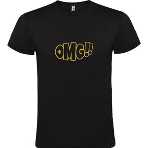 Zwart t-shirt met tekst 'OMG!' (O my God) print Goud  size XXL