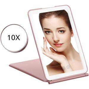 Touchscreen make-upspiegel met 10x vergroting, ronde spiegel, USB-oplaadbare make-upspiegel, draagbare make-upspiegel - roze