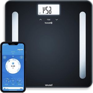 Weegschaal Diagnoseweegschaal zwart meting van lichaamsvet lichaamswater spieraandeel en botmassa met app-verbinding gecertificeerde gegevensbescherming meting-gecertificeerde-gegevensbescherming