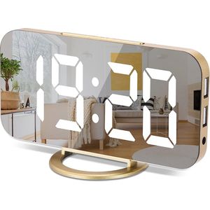 Elektrische Spiegelwekker met Verstelbare Helderheid en USB-poorten - Modern Slaapkamer Accessoire met Geïntegreerd Spiegeloppervlak