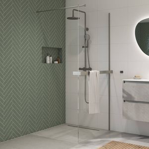 Saqu Modulo - Inloopdouche - Helder Glas - 110x210 cm - Antikalk - Handdoekhouder - Geborsteld Grijs