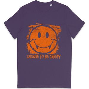 Grappig T Shirt Heren Dames - Halloween Smiley Print - Choose To Be Creepy - Paars M