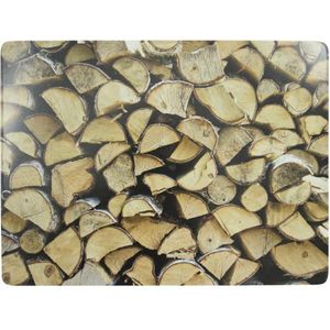 4x stuks rechthoekige placemats openhaard hout print kurk 30 x 40 cm - Placemats/onderleggers - Tafeldecoratie