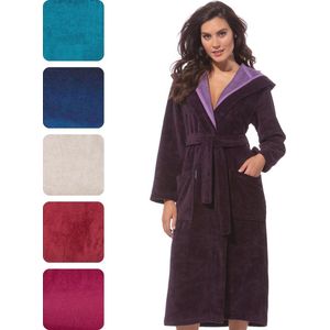 Dames Badjas met Kap van Velour en Katoen - Bamboe en Microvezel - Burgundy