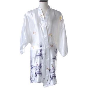TA-HWA - Dames Kimono Kort- met Kraanvogels - Wit - Maat S