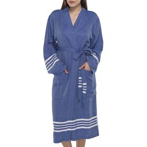 Lalay - hamam badjas Krem Sultan - royal blue - S - dames heren badjas - sauna badjas - dunne badjas - 100% gekamd katoen