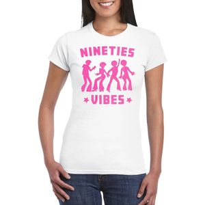 Bellatio Decorations Verkleed T-shirt voor dames - nineties vibes - wit - roze glitter - carnaval XS