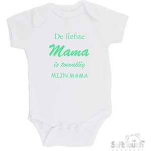 100% katoenen Romper ""De liefste mama is toevallig mijn mama"" Unisex Katoen Wit/mint Maat 62/68
