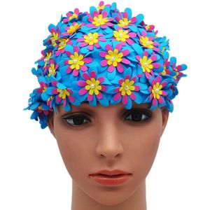 =Badmutsen - Dames badmuts - 1 stuk blauw - Voor zwembaden, stranden - Bloemen badmuts - Elastische badmuts - Geschikt voor lang haar, kort haar
