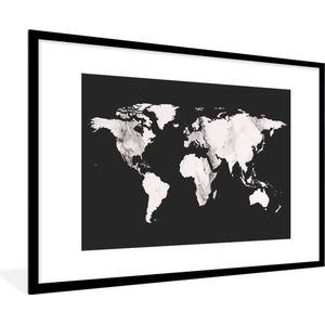 Fotolijst incl. Poster - Wereldkaart - Marmer - Wit - 90x60 cm - Posterlijst