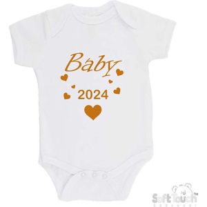 100% Katoenen Romper ""Baby 2024"" Unisex Katoen Wit/tan Maat 68/74