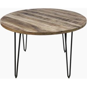 Alexa Eettafel - ø120x77cm - Naturel/Zwart - Hout/Metaal - eettafel rond, eettafels, eettafel mangohout, eettafel industrieel, eettafel, eettafel rond 120 cm, ronde eettafel