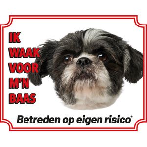 Shih Tzu Zwart Wit waakbord - Ik waak voor m'n baas