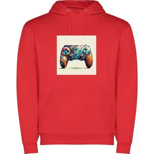 Rode unisex hoodie met “ Kleurrijke Game Controller“ Print Full Color merk Roly maat S