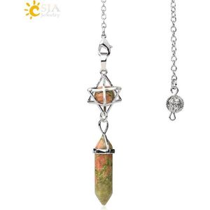 Pendel steen - Pendelen - Spiritueel - Pendelsteen - Natuursteen - Kwarts - Kristallen - Zeshoekig - Spits - Reiki - Chakra - Accessoires - Unakite