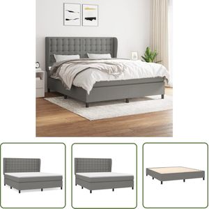 The Living Store Boxspring met matras stof donkergrijs 160x200 cm - Boxspringbed - Donkere Kleuren - Tweepersoonsbed - Pocketveermatras - Middenhard
