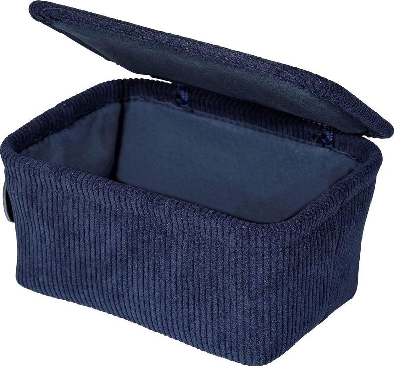 Badmand Anela met deksel, opbergmand in koord-design met handvat van Kunstleer voor het bestellen en opbergen van Badkameraccessoires en accessoires, van 100% polyester, 19 x 10 x 14 cm,