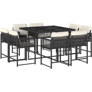 vidaXL 9-delige Tuinset poly rattan zwart - Tuinset - Tuinsets - Loungeset - Tuintafel