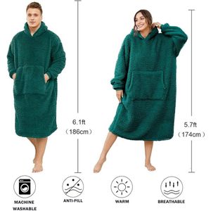 lange comfortabele sherpa-deken sweatshirt Ruige trui pluche warme gezellige deken één maat past iedereen,Unisex oversized draagbare deken hoodie voor vrouwen mannen
