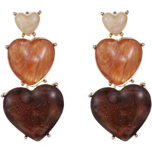 CandySweet Oorbellen Messing - Set van 2 - Hypoallergeen en Metaal - Eigentijds Design - Goud - Oranje - Chocolade en Wit - 5x2,5x0,6 cm