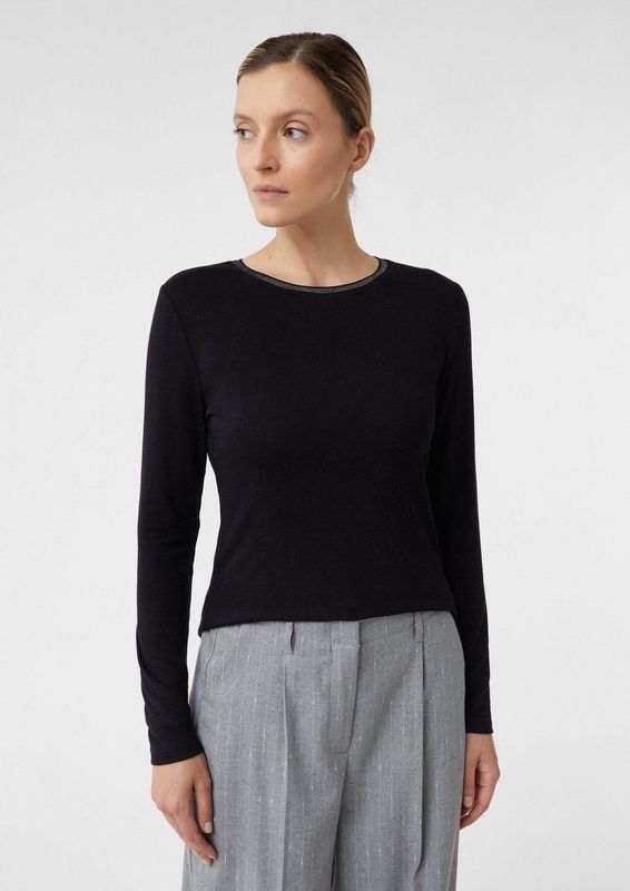 comma casual identity - Longsleeve - Zwart - Met Glitter-ronde Hals