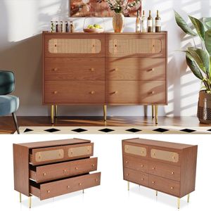 Kast – Ladekast – Opbergkast – Meubel – Vintage Kast – 6 Ruime Lades – Walnootkleurige Afwerking