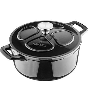 Navaris gietijzeren braadpan met deksel - Dutch oven - Geëmailleerde pan - Pot geschikt voor inductie gas en keramisch koken - Zwart