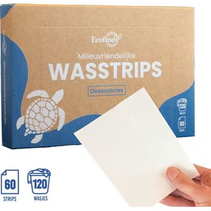 Ecofino Milieuvriendelijke Wasstrips - Oceaanbries – 120 wasbeurten – Plasticvrij, biologisch afbreekbaar, vegan & hypoallergeen - wasmiddelvellen wasmiddeldoekjes wasvellen
