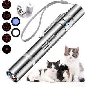 Q247® | USB laserpen-7 in 1- kattenspeelgoed-rode laser- fluwelen opbergzakje- LED- UV licht- USB oplaadbaar- laserlampje- Nieuw model 2020