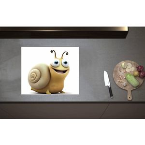 Inductieplaat Beschermer - Cartoon van Blije Slak - 60x50 cm - 2 mm Dik - Inductie Beschermer - Bescherming Inductiekookplaat - Kookplaat Beschermer van Wit Vinyl