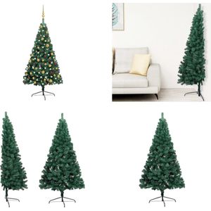 vidaXL Kunstkerstboom met LED's en kerstballen half 120 cm groen - Kunstkerstboom - Kunstkerstbomen - Kerstboom - Kerstdecoratie